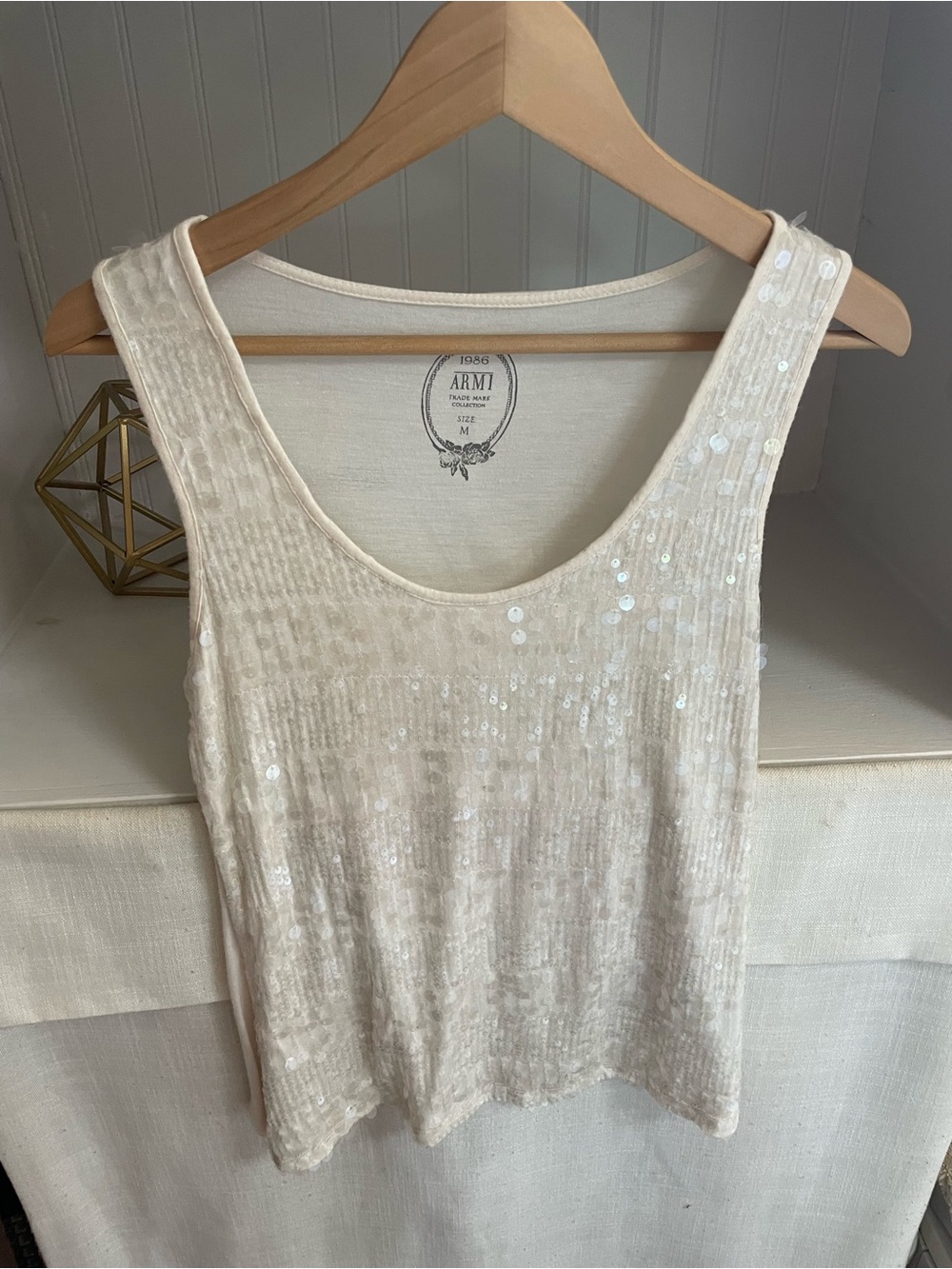 Embellished Scoop Neck Tank Top in Cream